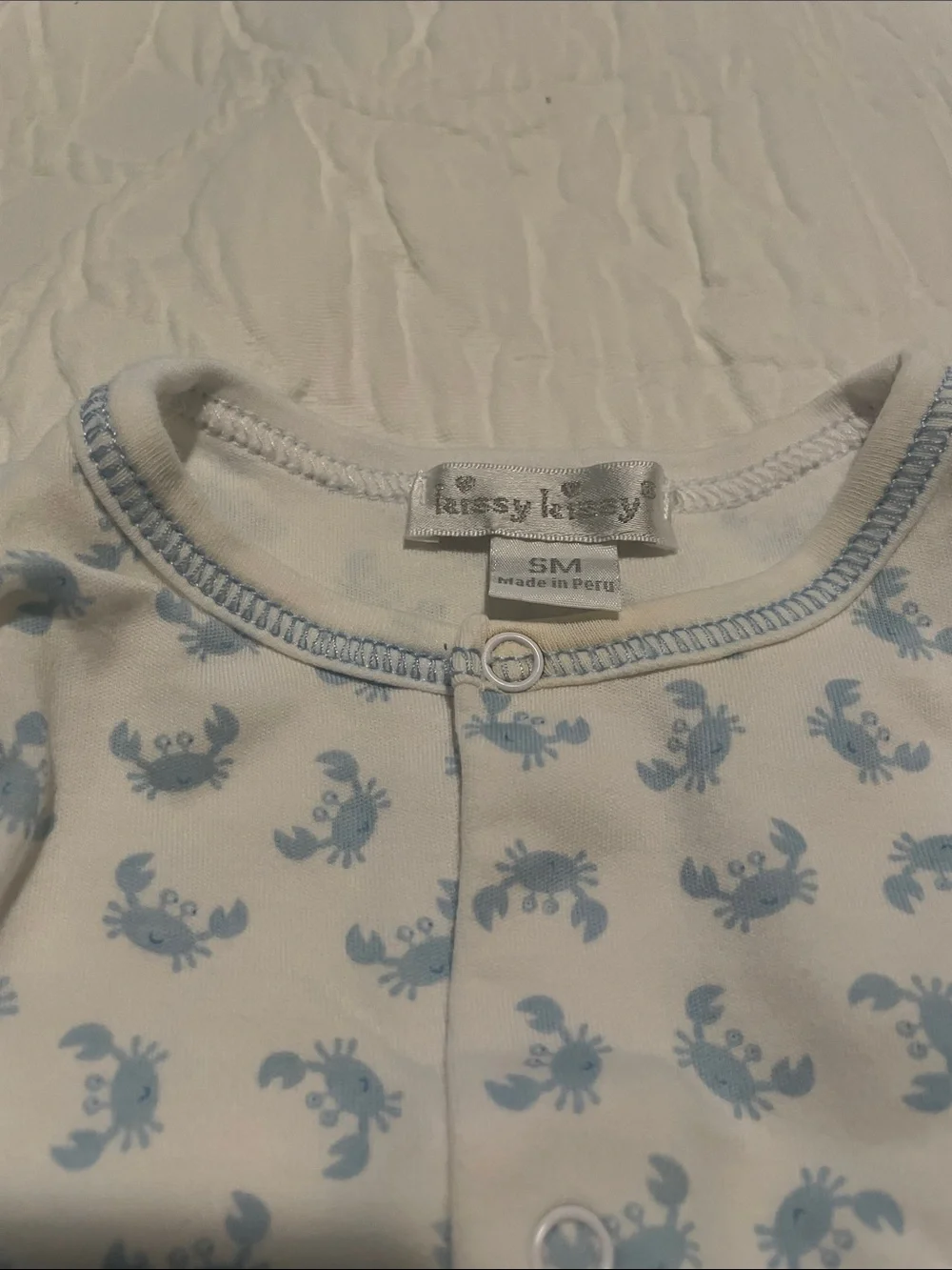 Kissy Kissy White Footie with Light Blue Crab Print